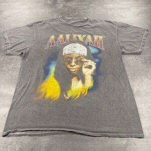 Aaliyah Vintage Style Graphic T Shirt Mens Gray Music Hip Hop Band Rap Tee Faded